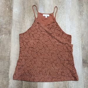 eri+ali Rust Lace Overlay Halter Style Top
